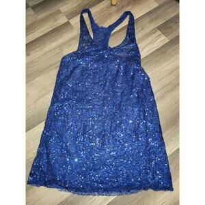 Victoria's secret blue Sequim glittery sheer long racerback Tank Top women's Siz